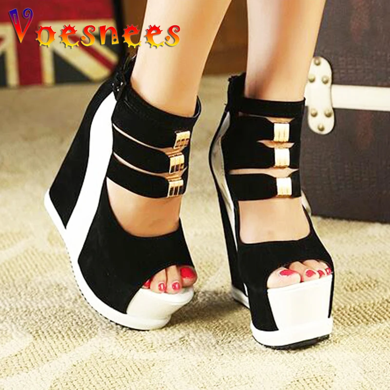 2021 Summer New Genuine Women Platform Sandals Wedges High heel 14cm Peep Toe Mixed Colors Sweet Woman Shoes Sexy Ladies Shoes