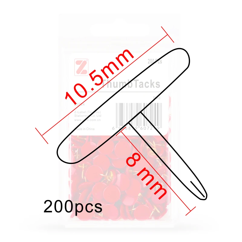 200 pces Z-LABEL vermelho thumbtack softwood unhas pushpin 14 cor