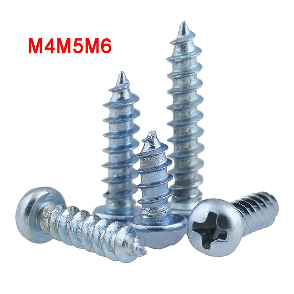 M4 M5 M6 Phillips Pan Head Self Tapping Wood Screws Hardened Blue Zinc Plated Round Head Cross Self Tapping Screws