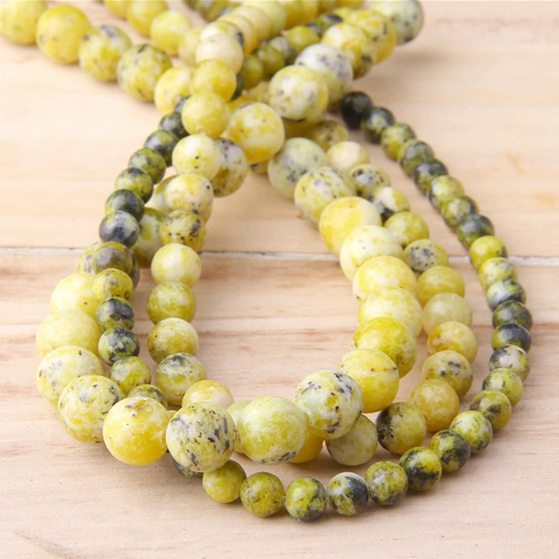 Women Natural Stone smooth Yellow Turquoises Gem stone Beads loose Round Beads 6 8 10 12MM For Jewelry Making Fit DIY Bracelet