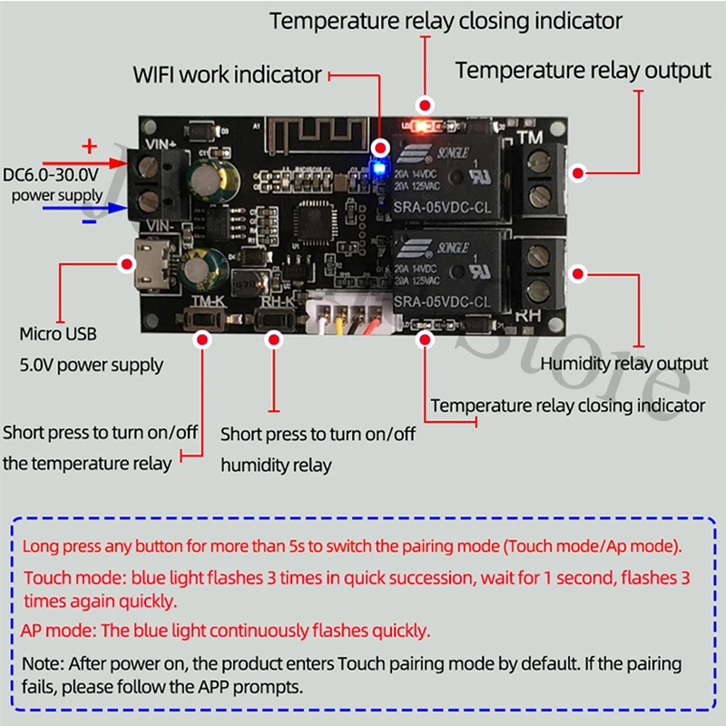 XY-WFWT Temperature and Humidity Remote Controller Module SHT20 Sensor Wireless WIFI Automatic Control Switch Board