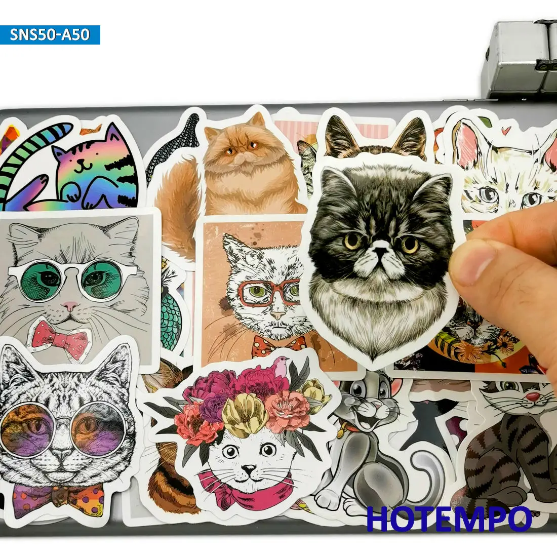 50pcs Cute Cool Cat Pattern Mixed Cartoon Waterproof Stickers Pack for Kids DIY Laptop Suitcase Phone Case Skateboard Bike Car