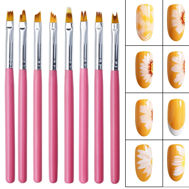 3/5/8 pçs pintura da arte do prego escova caneta de flor dicas acrílico uv gel escovas desenho kit diy linha grade francês design manicure ferramenta