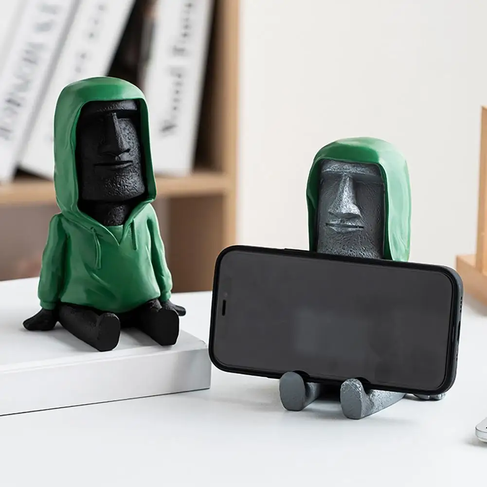 Stabile isola di pasqua statua in pietra Moai supporto per telefono da scrivania supporto per telefono retrò accessori per telefoni con forte capacità portante