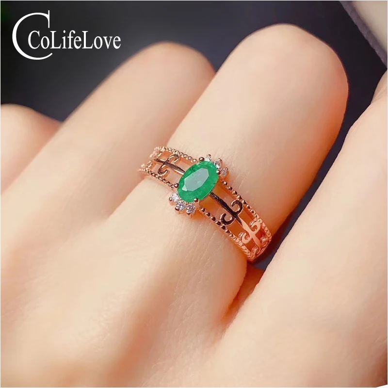 CoLife Jewelry 100% Natural Emerald Ring for Office Woman 4*6mm SI Grade Emerald Silver Ring Fashion Gift for Girl