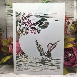 백조의 호수 달 나무 DIY 레이어링 스텐실 벽 그림, 스크랩북 색칠, 엠보싱 앨범 장식 템플릿, A4 29cm