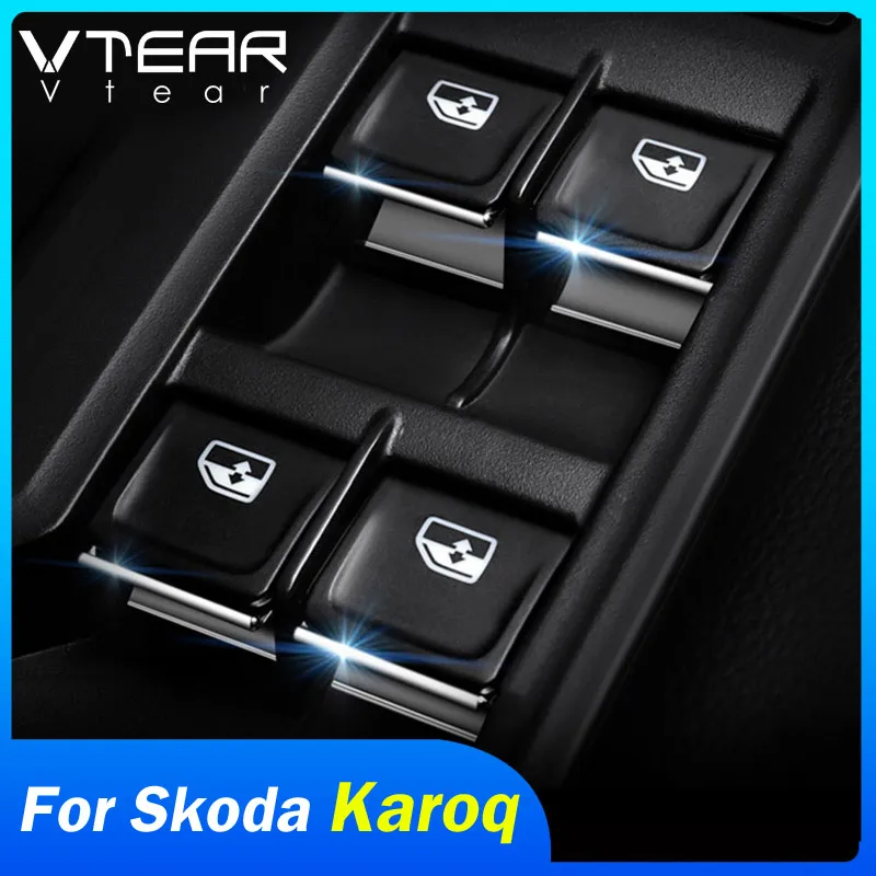 Vtear for Skoda Karoq door window lift button switch sequin interior mouldings ABS car styling trim cover accessories auto 2023