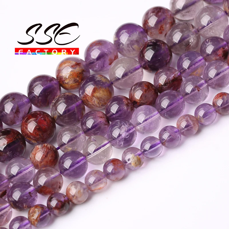 

5A Natural Purple Ghost Quartz Round Loose Spacer Beads Stone Beads 6 8 10 12mm For Jewelry Making DIY Bracelet Necklace 15''