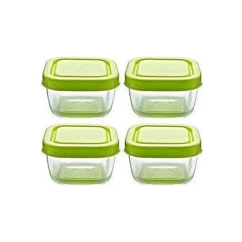 Pasabahce 53223 Snowbox 4 Pcs Glass Storage Container 275CC Green