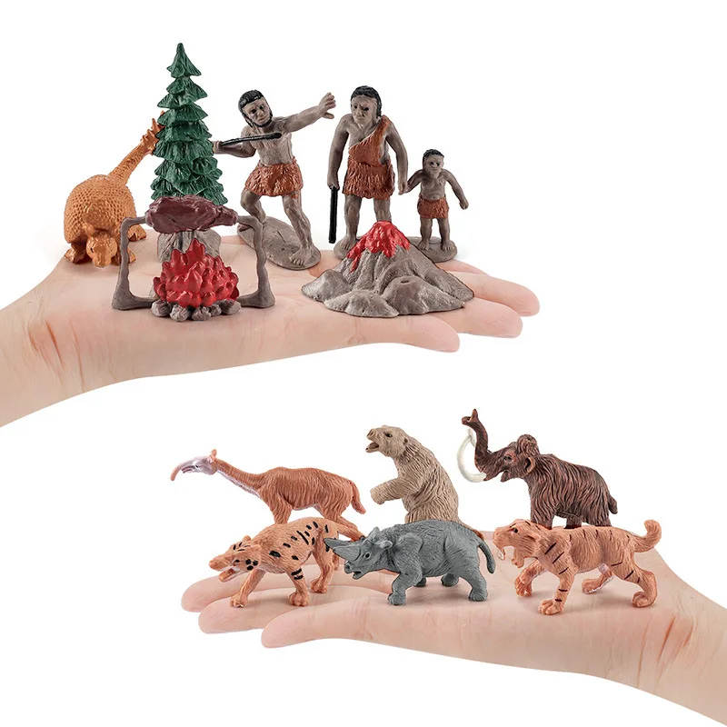 Kids Mini Simulation Toy Figures Prehistoric Animals Primitive Tribe Model Flowers Plant Cactus Tree Stone Education Action Toy