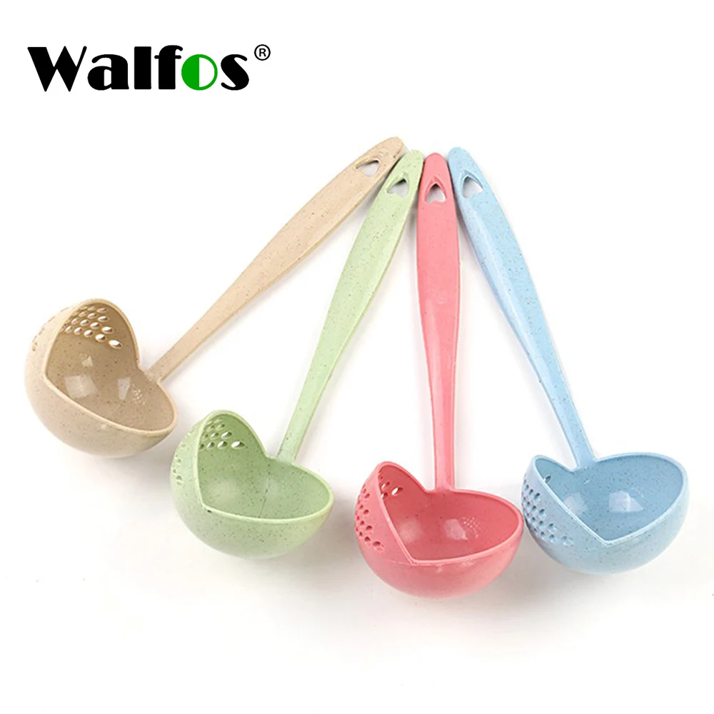 

Walfos FOOD GRADE 2 In 1 Long Handle Soup Spoon Porridge Spoons Ladle Colander With Filter Flatware Cooking Kitchen Accessories