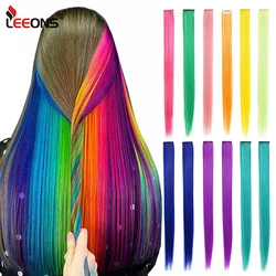 Leeons Synthetic Hair Clip-In One Piece For Ombre Hair Extensions Pure Color Straight Long Fake Hair Pieces Clip In 2 Tone Hair