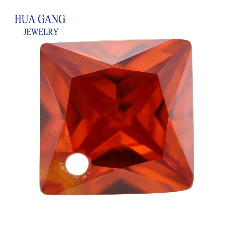 Orange Loose CZ Stones Beads Gem With Hole AAAAA Square Shape Cubic Zirconia Stone For Jewerly Making 4x4~12x12 High Quality