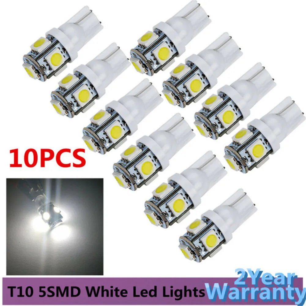 Купольная лампа для чтения T10 W5W 5050 5SMD, светодиодная лампа для автомобиля, 168, 194, 192, 12 В постоянного тока, габарисветильник фонарь, клиновидный свет, белый, синий, 10 шт.