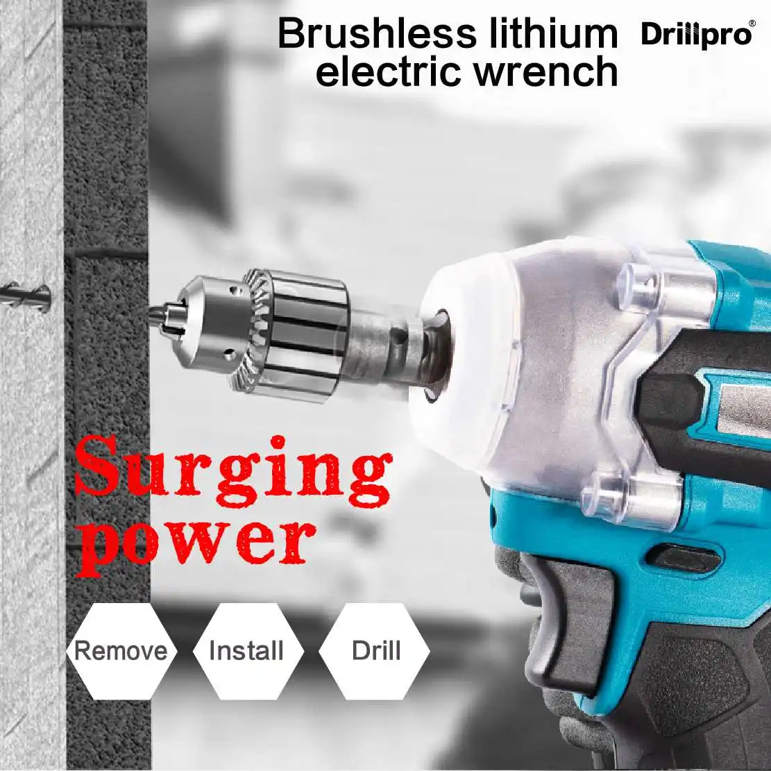 Drillpro 388VF Brushless Cordless Electric Impact Wrench 1/2 inch Power Tools 15000Amh Battery + Sleeve For Makita 18V Battery