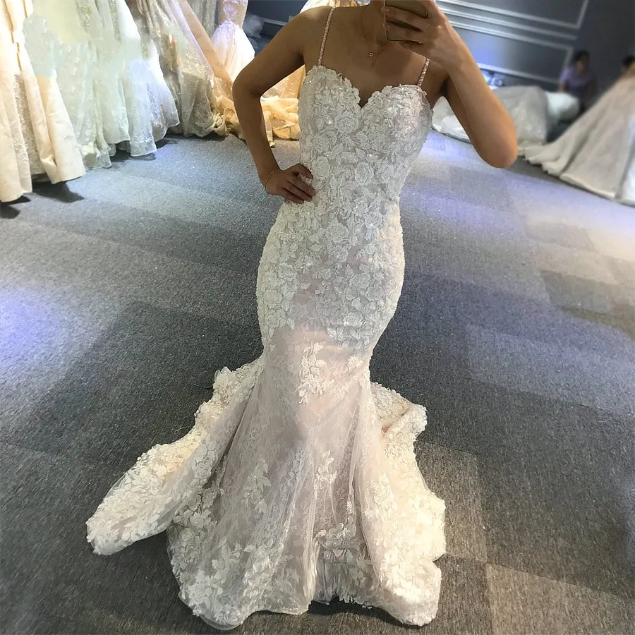 

2024 Sexy Hot African Mermaid Long Wedding Dress Sweetheart Applique Straps Lace Beaded Bridal Gowns Vestidos De Noiva AA32