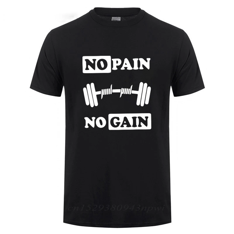 No Pain No Gain Printed T Shirt For Men Summer Bodybuilding And Fitness Short Sleeve T-Shirt Gyms Clothing Crossfit Tops Tee