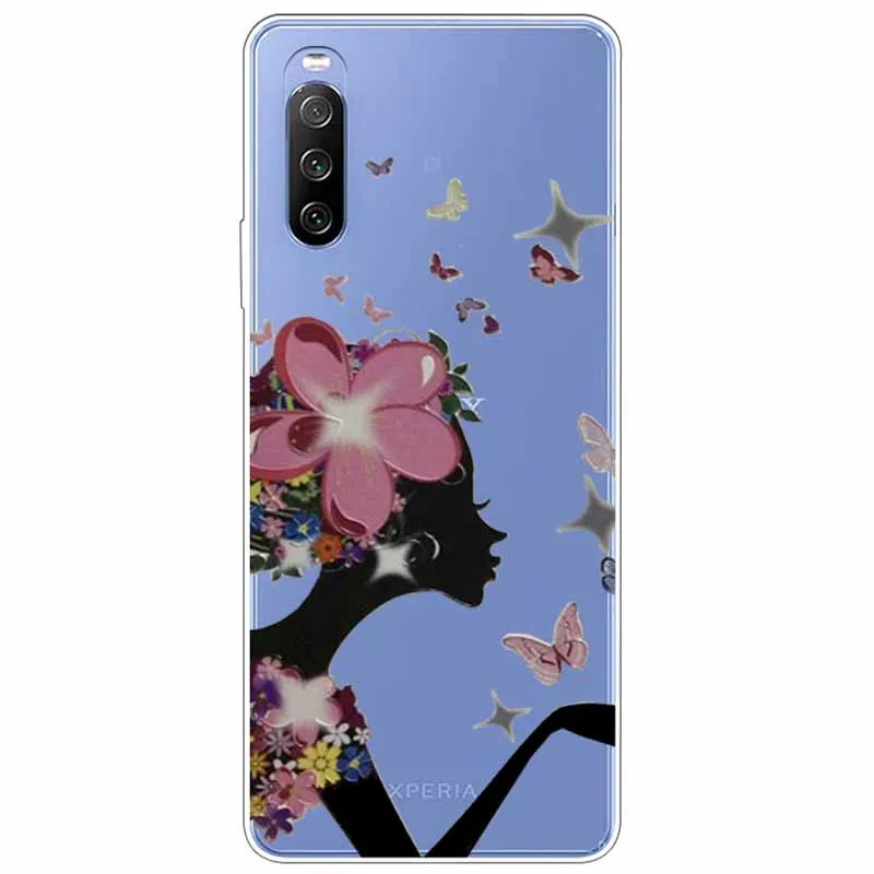 For Sony Xperia 10 III Case Clear Soft TPU Back Cover for Sony Xperia 10III Flower Cases Girl Silicone Transparent SO-52B SOG04