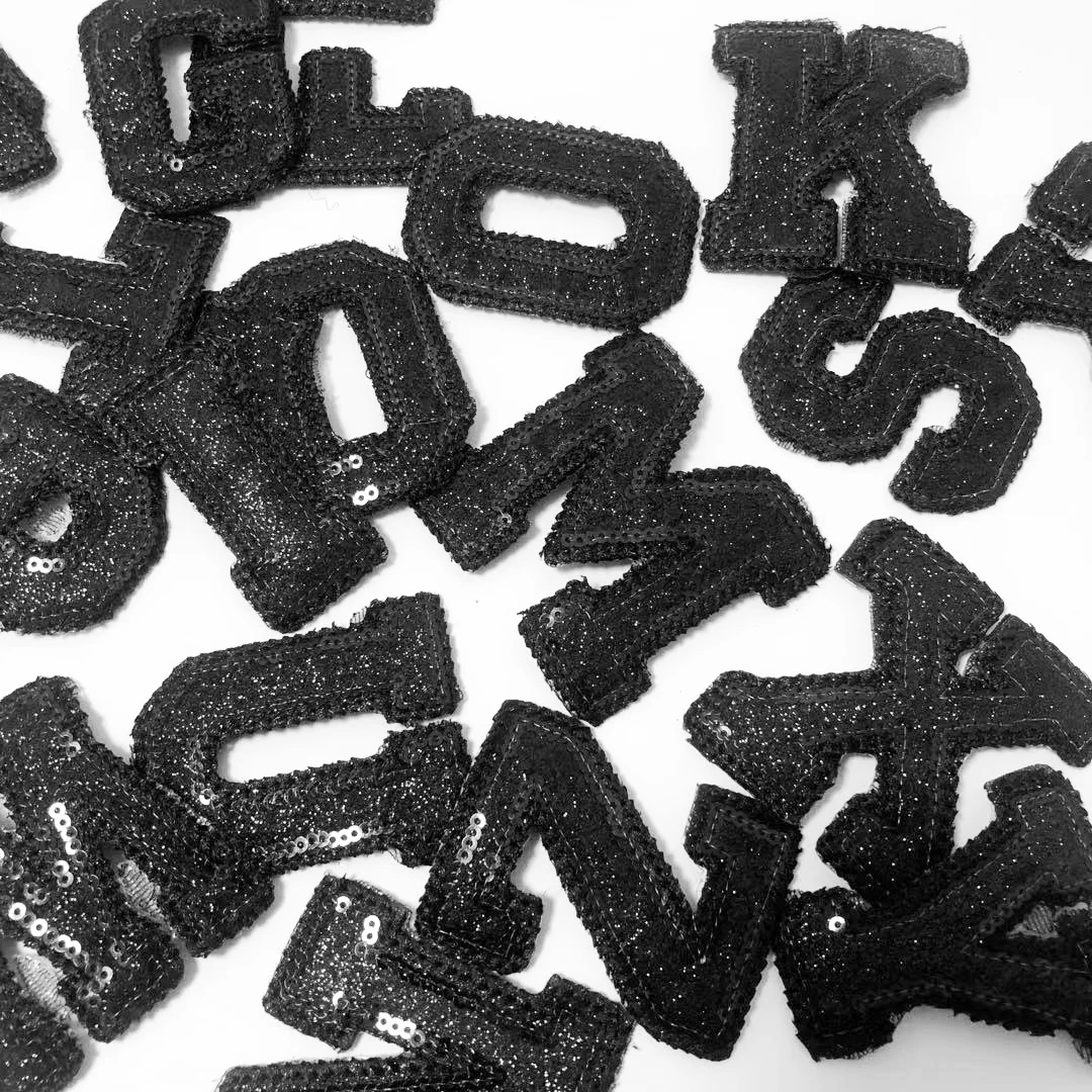 Black Sequins Letter Alphabet Patch For Clothes Iron On Garment Accessories Embroidered Applique Decoration Repair Patches