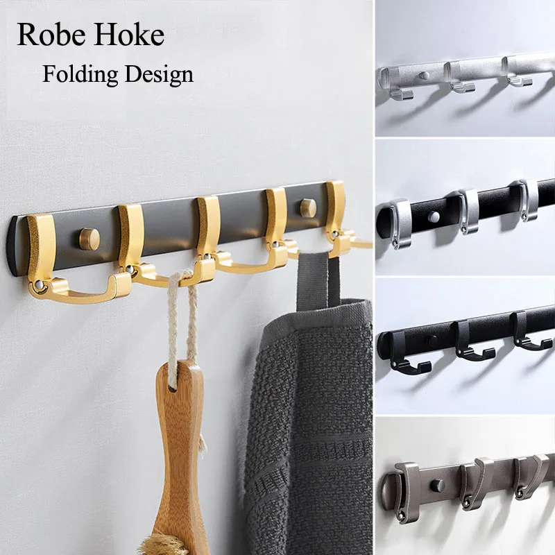 Metal Folding Robe Hook, Clothes Hook, Towel Hanger, Non-Drilling 3-6Hooks, Hardware Accessories for Bathroom, Bedroom,Cloakroom