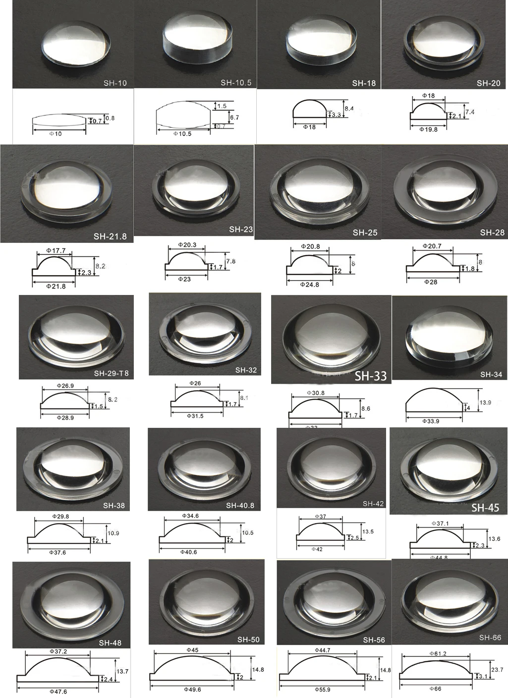 20mm 23mm 25mm 28mm 32mm 36mm 42mm 45mm 50mm 66mm PMMA Lens Zoom LED Flashlight lens Bicycle light lantern headlamp lenses