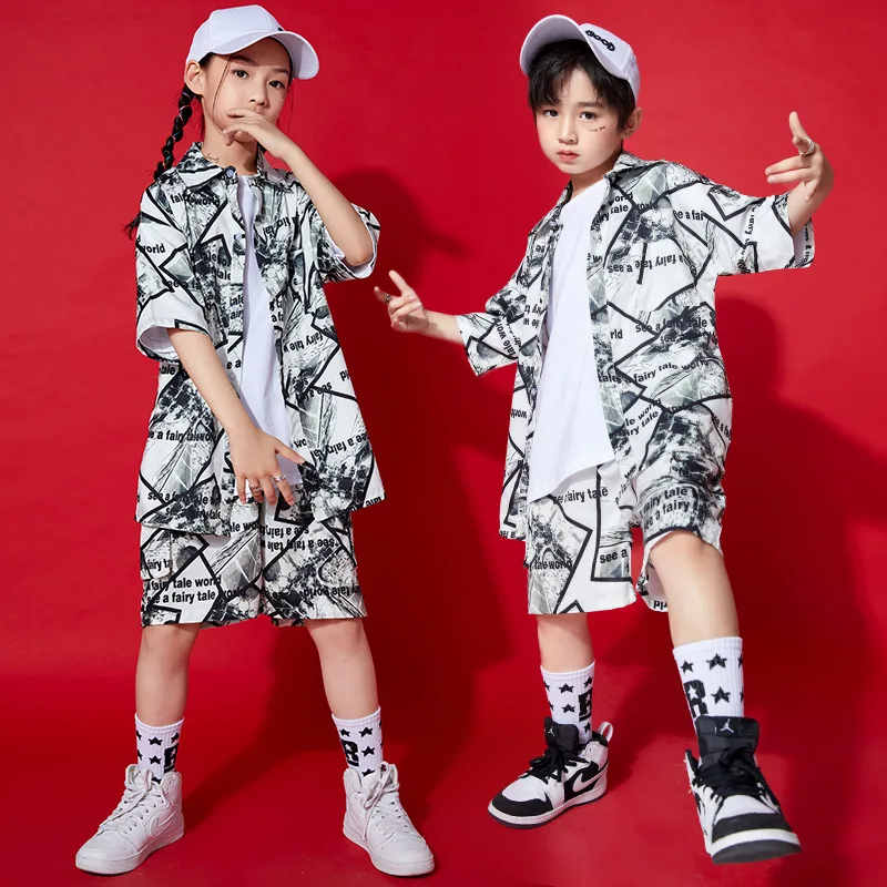 Kid Hip Hop Clothing Geometry Oversized Harajuku Shirt Top Streetwear Summer Shorts for Girls Boys Jazz Dance Costume Clothes