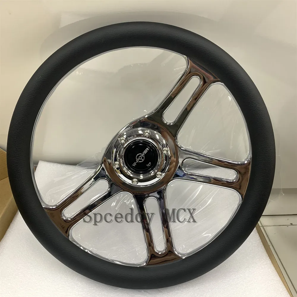 Universal Car Sport Leather Steering Wheel 14Inch 350mm Plating Steering Wheel With Horn Button For Car