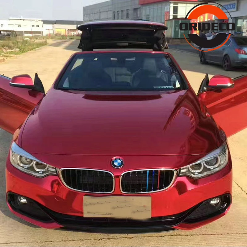 10/20/30/40/50*152CM High Stretchable Orange Chrome Air Bubble Free Mirror Vinyl Wrap Film Sticker Emblem Car Bike Motor Cover