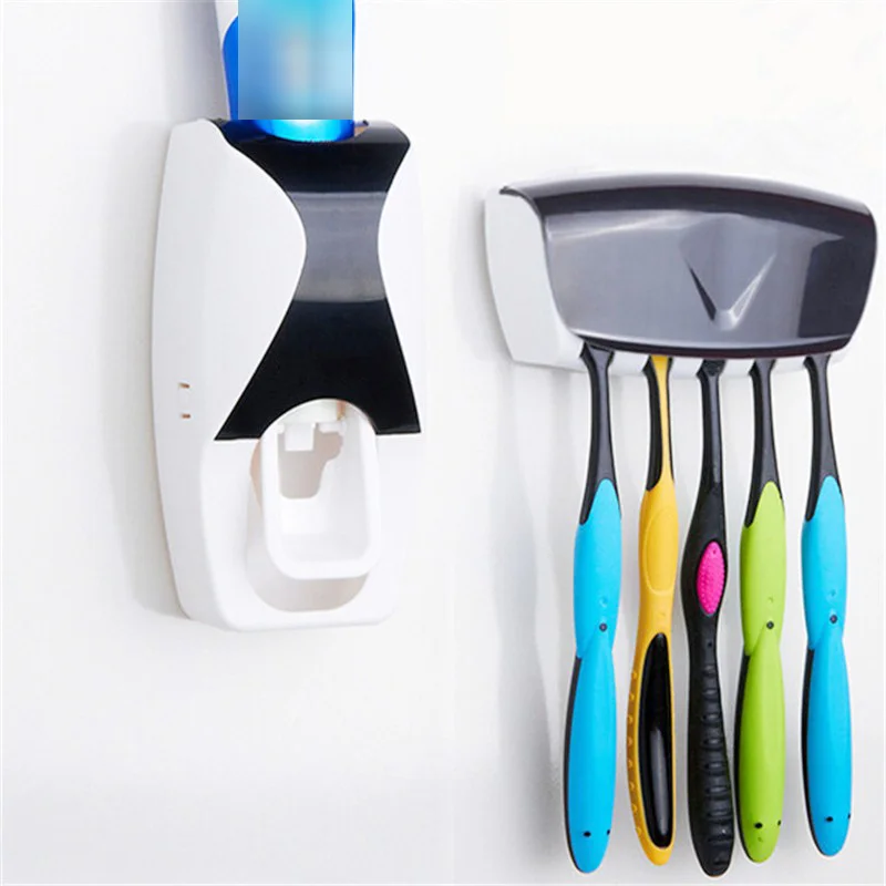 Automatic Toothpaste Dispenser Wall Mount Toothbrush Holder Storage Rack Bathroom Accessories Set Toothpaste Squeezer Home Tool