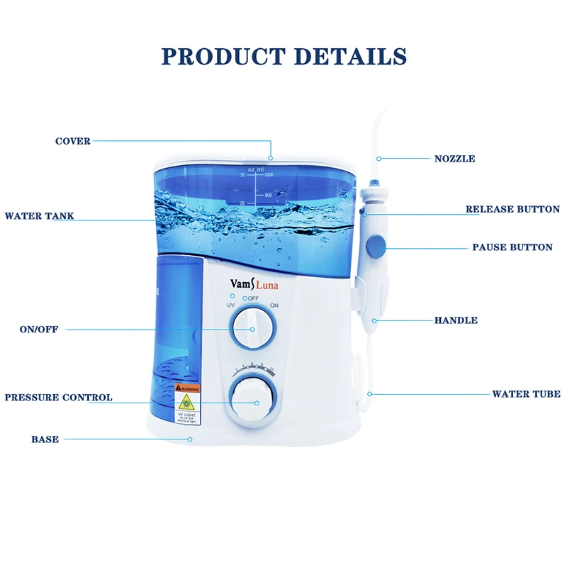 1000ML Oral Irrigator Household Dental 7 Nozzles Water jet with UV Disinfection Water Thread for Teeth Cleaning Tooth Care Tools