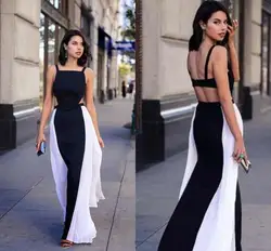 Black White A-line Prom Dresses Formal Floor Length Chiffon Satin Plus Size Custom Made Evening Party Gowns Robe De Soiree