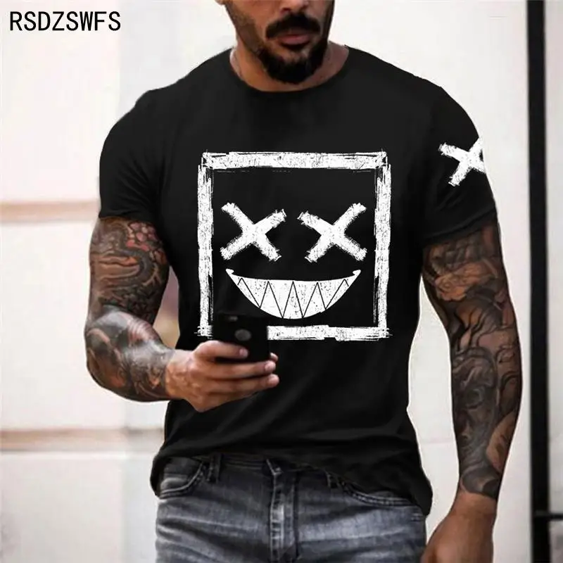 Summer New Fashion Trendy Men\'s Casual T-shirt 3d Printing Smiley Face T-shirt Men\'s Short-sleeved O-neck 3d Printing Xxs-5XL