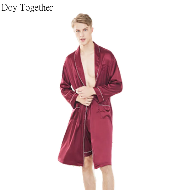 Satin Sillk Pajamas For Men, Summer Men's Kimono Robe Set, Men's Home Clothing Robes + Shorts two-piece