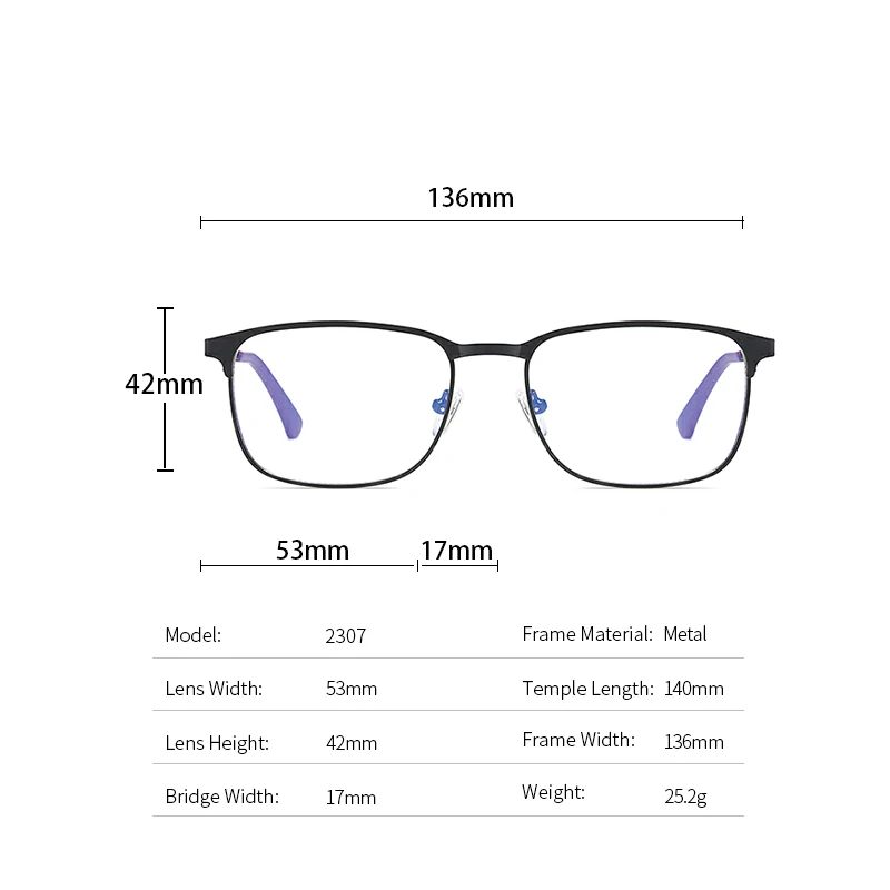 Reven Jate 2307 Full Rim Alloy Front Flexible Plastic TR-90 Temple Legs Optical Eyeglasses Frame for Men and Women Eyewear