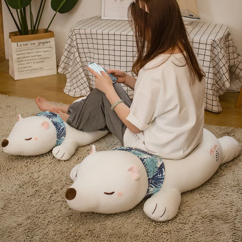 

60/80/100CM Soft Lying Polar Bear Plushie Pillow Lovely White Bear Cushion Stuffed Dolls Sleeping Toy for Girls Boys Gifts