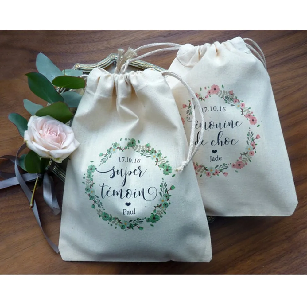 20pcs personalize wedding witness pouch with first name date, custom floral Bachelorette baptism first communion gift favor bags