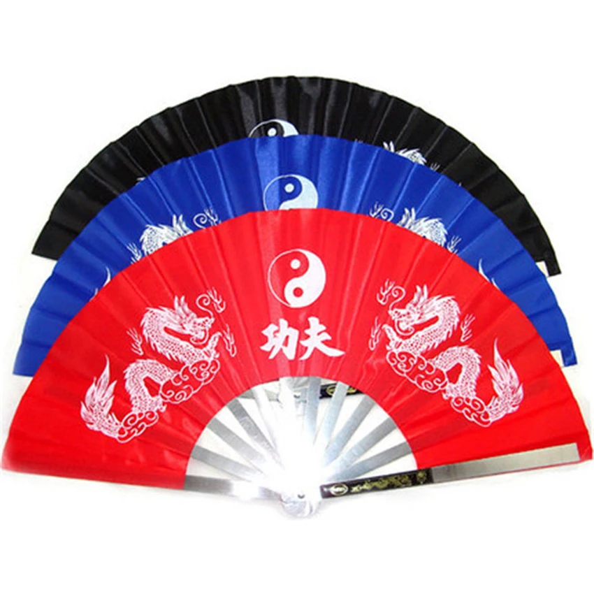 Chinese Kung Fu Fan Wushu Dragon Stainless Steel Frame Tai Chi Martial Arts performance / dance Available fan 13.4\