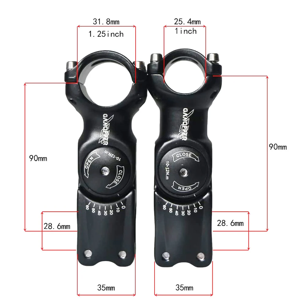 Adjustable Stem 60 degree Bicycle Handlebar Extension stem 25.4/31.8mm*90mm Fiting Stem XC AM MTB Road Bike stem Riser bicicleta