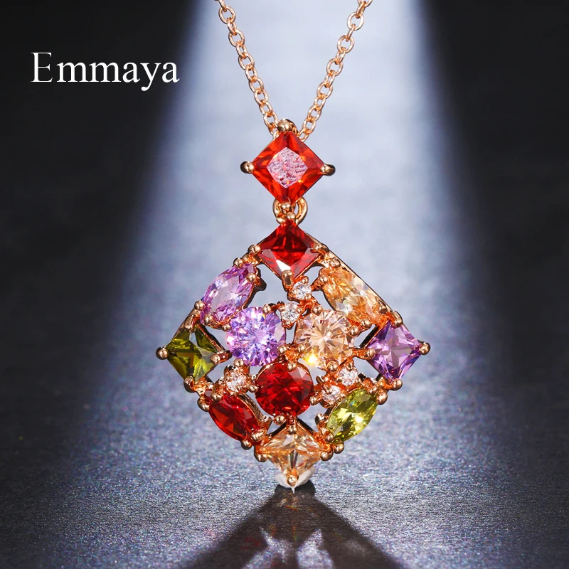 Emmaya New Arrival Colorful Cubic Zircon Shiny Necklace For Women Elegant Jewelry In Banquet Fashion Geometry Ornament