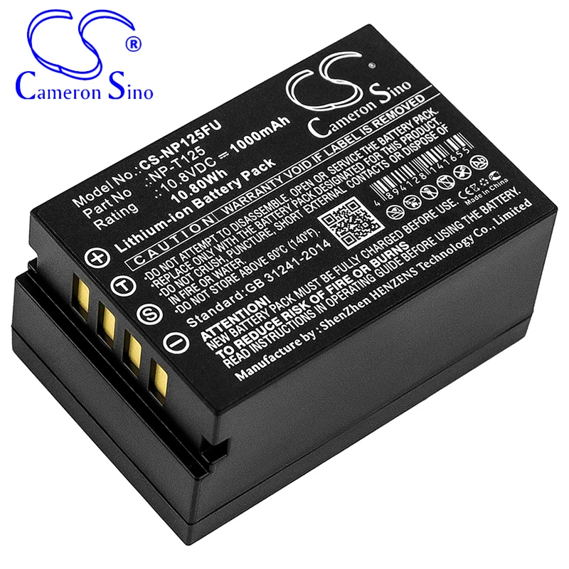 CameronSino Battery for Fujifilm Medium Format GFX GFX 50S fits Fujifilm NP-T125 camera battery 1000mAh/10.80Wh 10.80V Li-ion