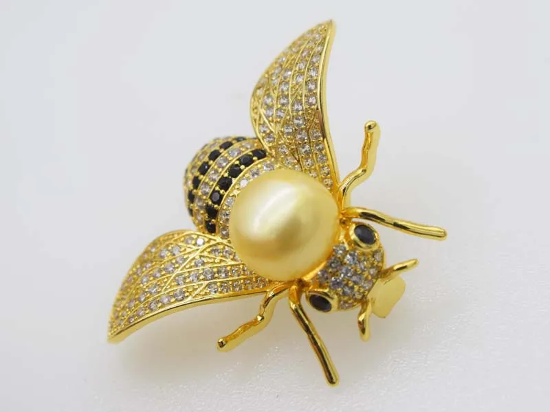 freshwater pearl bee brooch white/black/yellow/gray/ jade round coin  FPPJ wholesale beads nature  unique