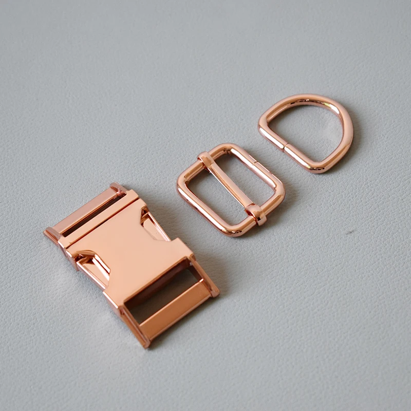 

20 Suit (Metal Buckle+Adjust Buckle+D Ring/Set) 25mm Webbing Metal Slider DIY Pet Collar Strap Bag Belt Accessory-Rose Gold