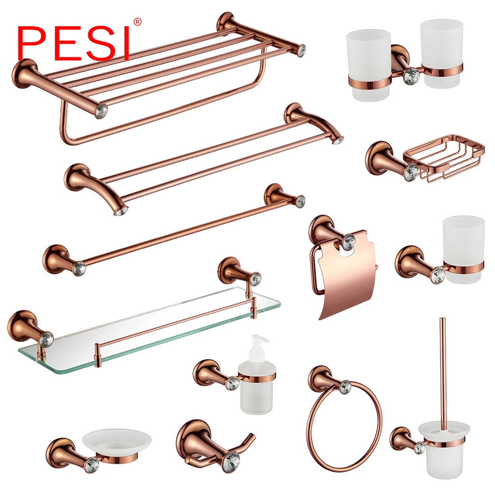 Rose Gold Brass Bathroom Hardware Sets Towel Rack Bath Toilet Toothbrush Holder Paper Holder Robe Hook Bathroom Accessories.