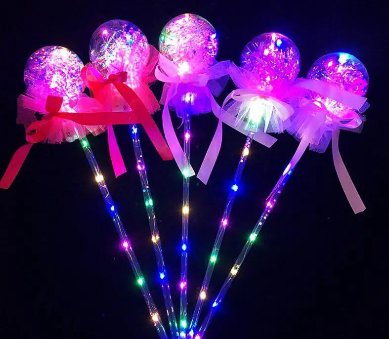 Kids Toys LED Balloon Magic Light Sticks Emitting Stick Bowknot Luminous Handheld Balloon Wedding Party Christmas Decoration SN