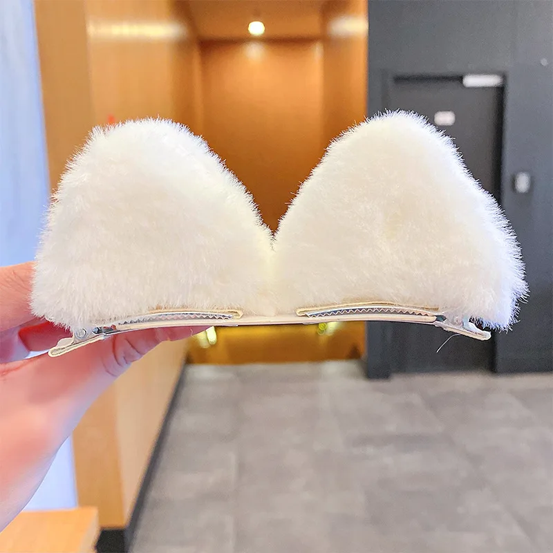 2 PCS/Set Girls Cute Solid Cat Ear Fluff Hair Clips Korean Cartoon Animal Ears Hairpins Barrettes Kids Headwear Hair Accessories