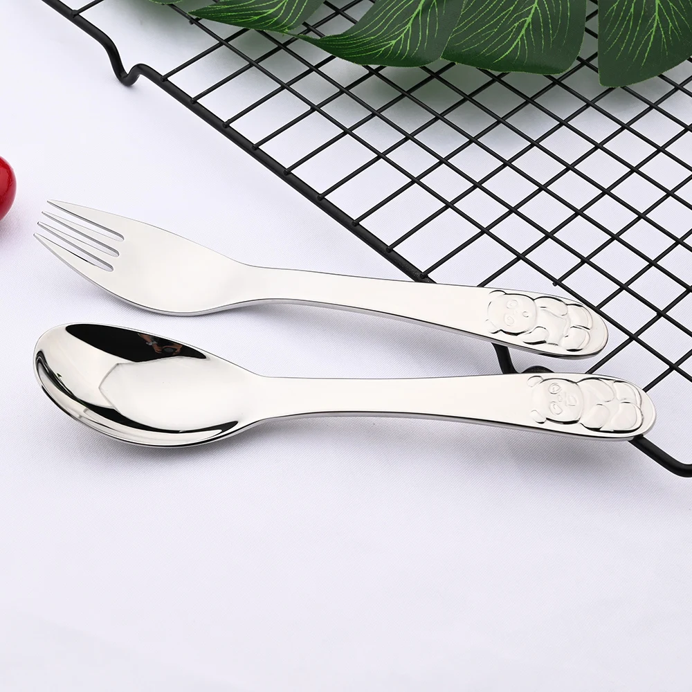 Baby Flatware 304 Stainless Steel Kid Dinnerware Cutlery Cartoon Pattern Carving Children Tableware Western-style Spoon Fork Set