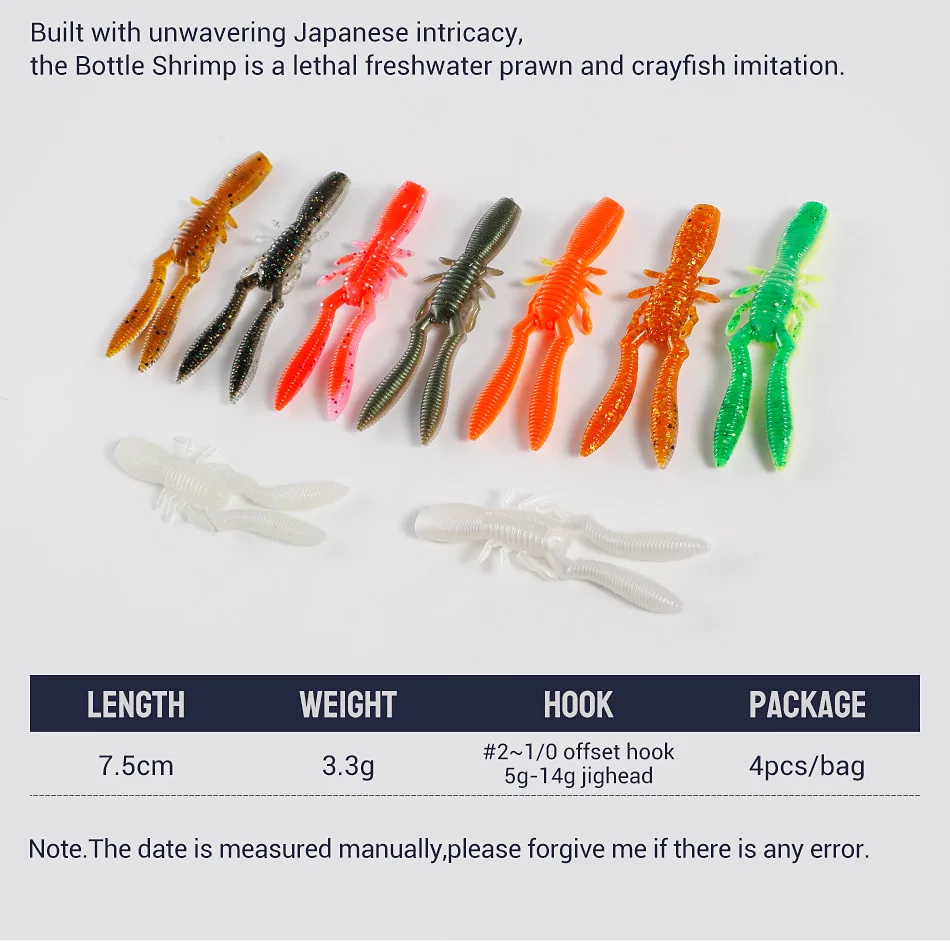 Noeby Flasche Shrimp Craw 75mm 3,3g Weich köder Silikon Swimbait Künstlicher Weich köder Barsch Hecht Bass Weich fisch köder – Detail 3