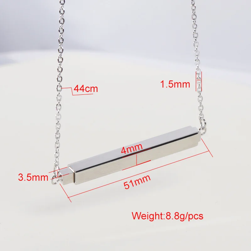 Stainless Steel Hidden Pendant Necklace Blank For Engrave Metal Rctangle Bar Necklace Choker Mirror Polished Wholesale 5pcs