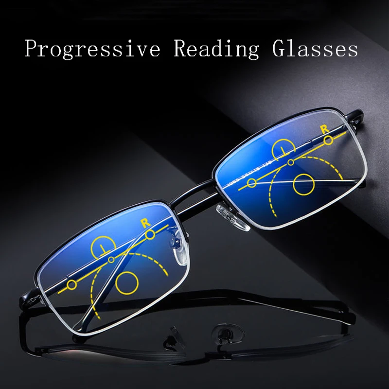 

Newest Progressive Multifocal Computer Glasses Women Men Blue Light Blocking Reading Glasses Spring Hinge Readers Diopter 1.5