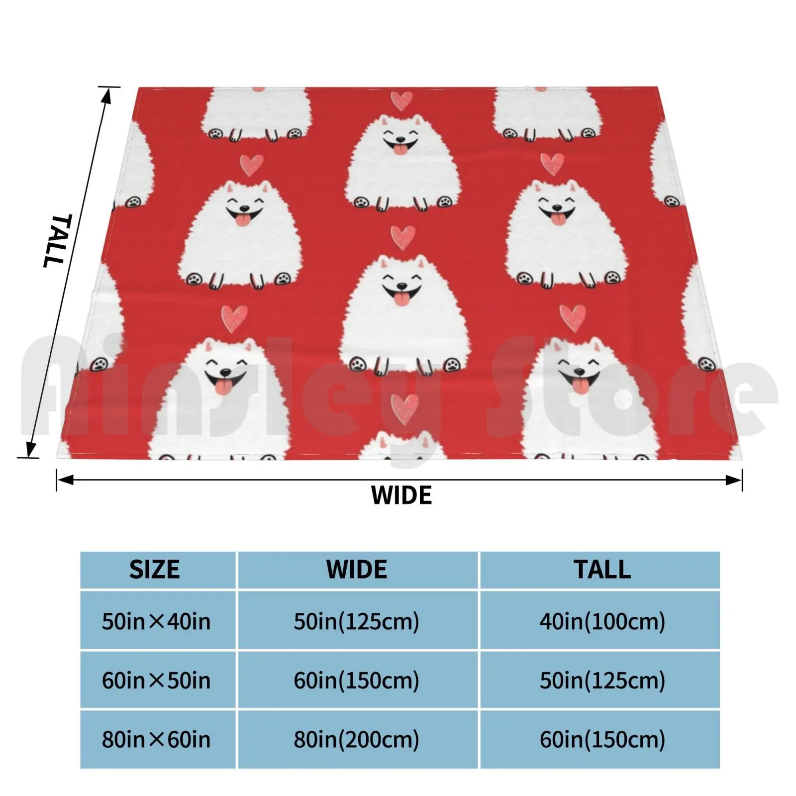 Fluffy White Pomeranian With Valentine Heart | Cute Cartoon Dog Blanket Fashion Custom Pomeranian Pom